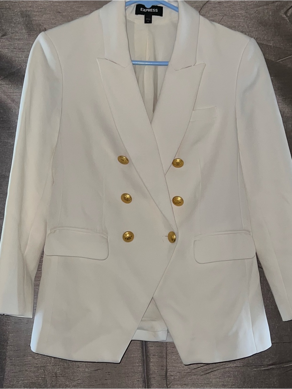 Express White Double-Breasted Blazer with Gold Buttons NWOT